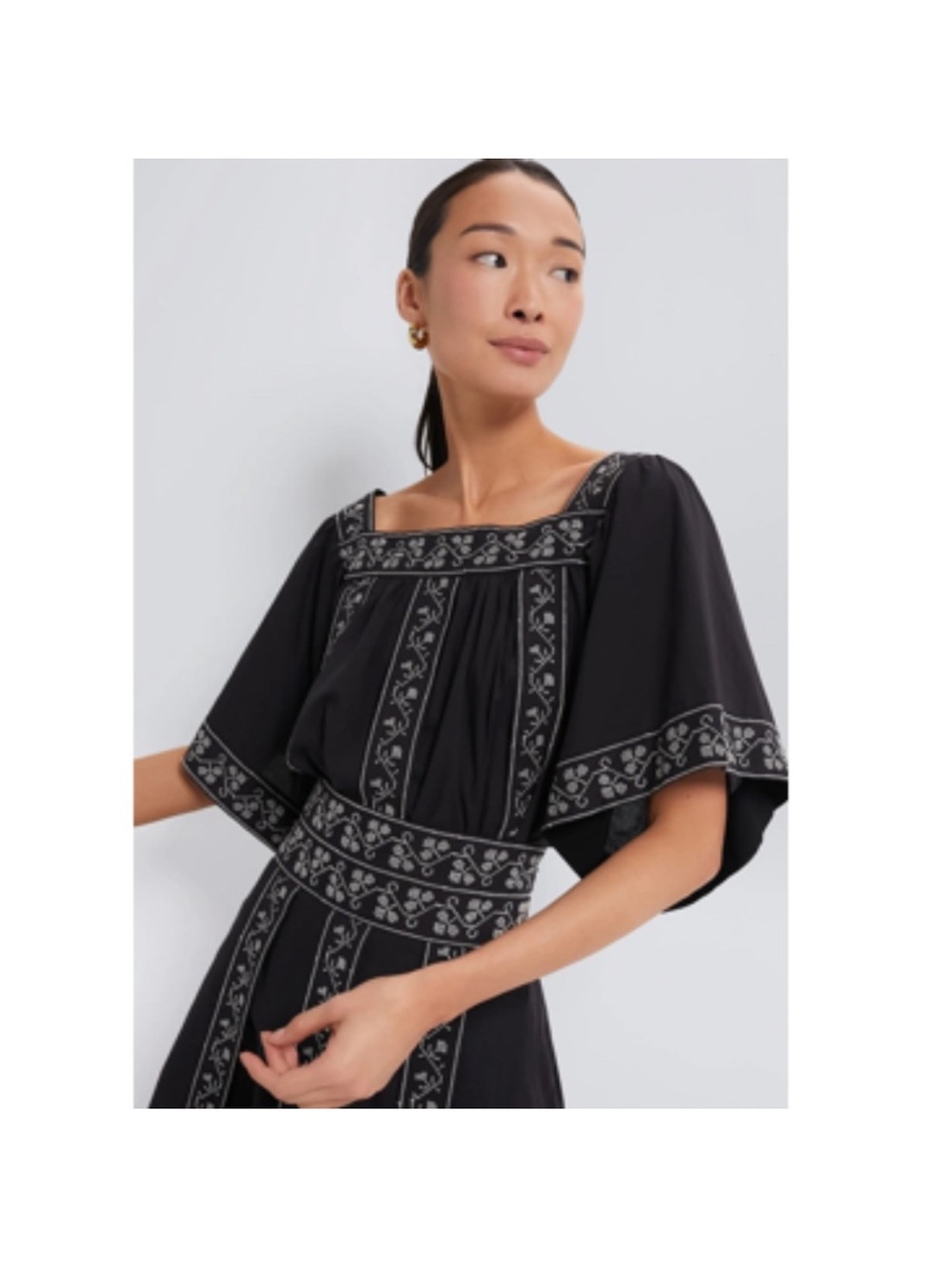 Tuckernuck Black Embroidered Square-Neck Blouse